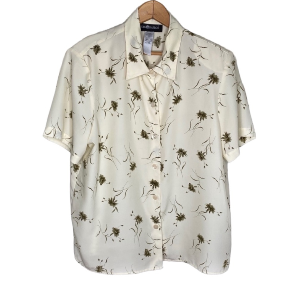 Vintage Sag Harbor Short Sleeve Floral Button Down Shirt Size Large